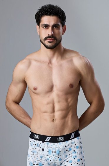 CUECA BOXER MASCULINO BRANCO ESTAMPADO