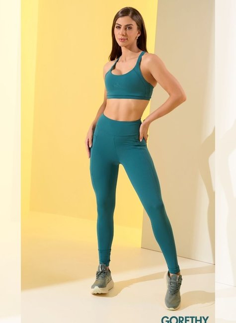 01 legging com cos anatomico e bolso feminino esmeralda