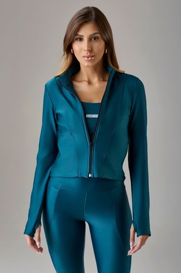 01 jaqueta slim com abertura de dedo feminino verde