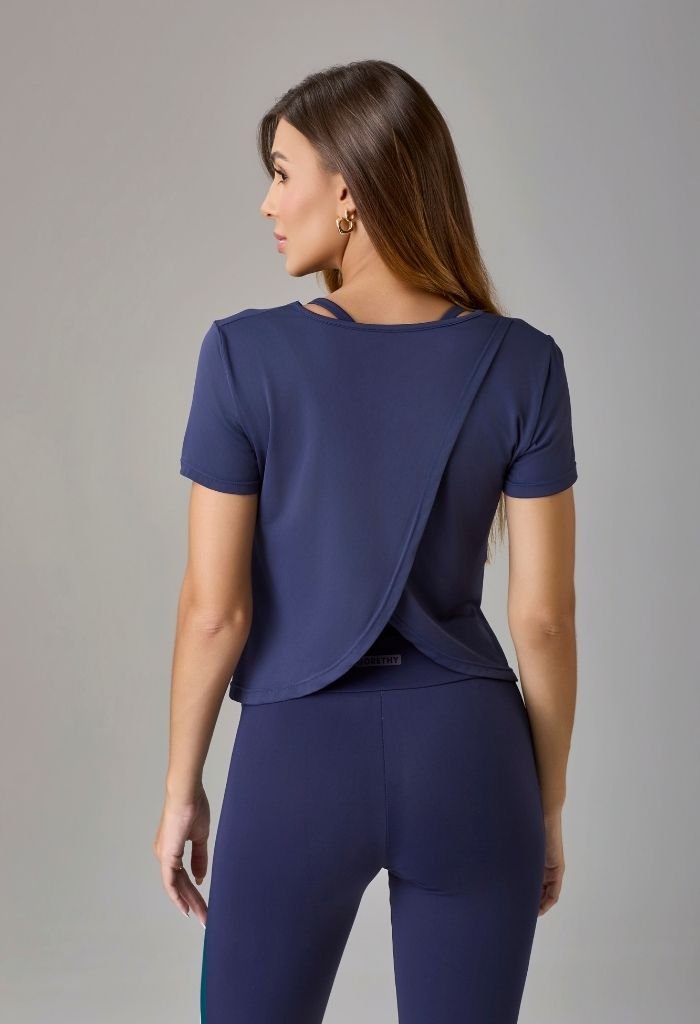 02 t shirt zaya transpassada feminino azul marinho