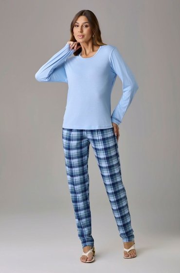 01 pijama longo safira feminino azul estampado
