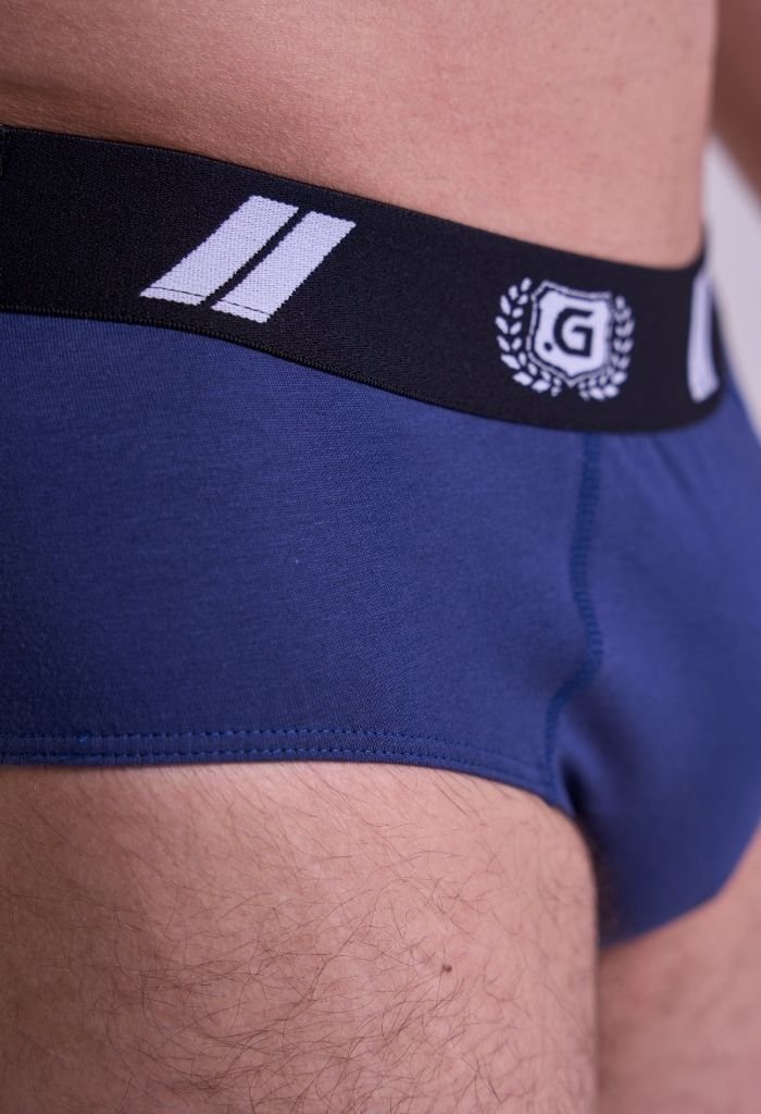 40942-marinho-4.jpg Detalhe do Elástico Personalizado e Textura do Tecido Coton Cueca Slip Gorthan Marinho