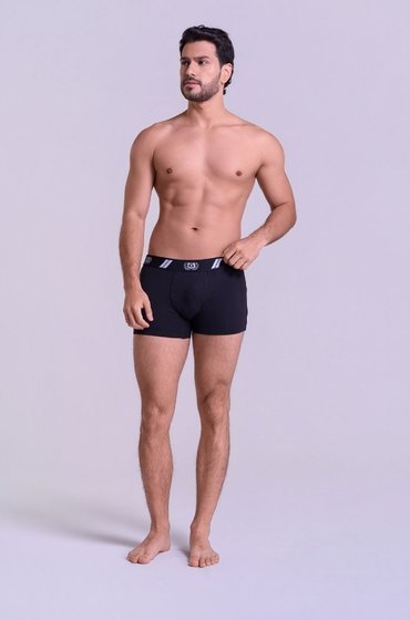 Cueca Boxer Masculina em Coton Preta Gorthan - Vista Frontal Corpo Inteiro