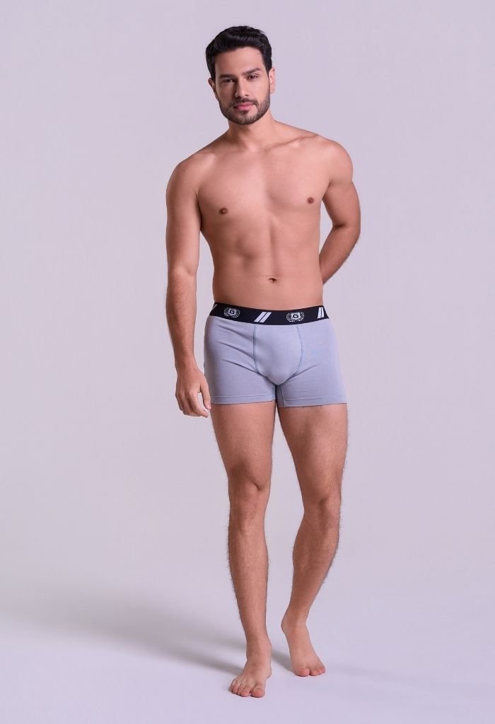 41433-cinza-1 Cueca Boxer Masculina em Coton Cinza Gorthan - Vista Frontal Corpo Inteiro