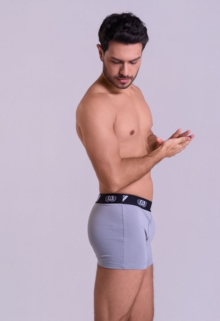 41433-cinza-6 Cueca Boxer Masculina Cinza Gorthan - Vista de Perfil com Caimento Anatômico