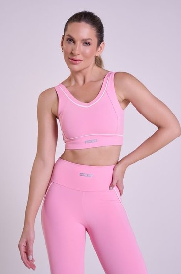 Top Training Feminino Rosa Balerina Gorethy com Detalhe em Viés - Vista Frontal Enquadramento Médio